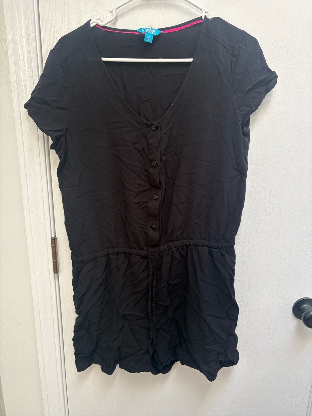L'Amour classic Black Short Sleeve Button-Front Romper